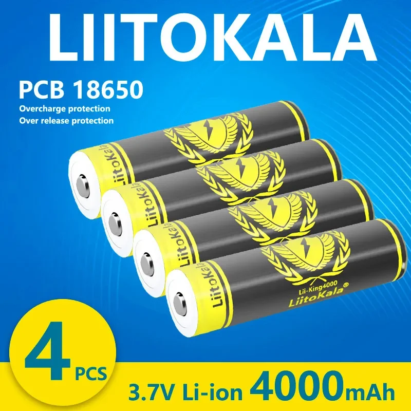 4pcs LiitoKala KING4000-PCB 18650 bateria 3.7V 4000mAh baterias recarregáveis de íon-lítio descarga de alta potência 30A corrente maior