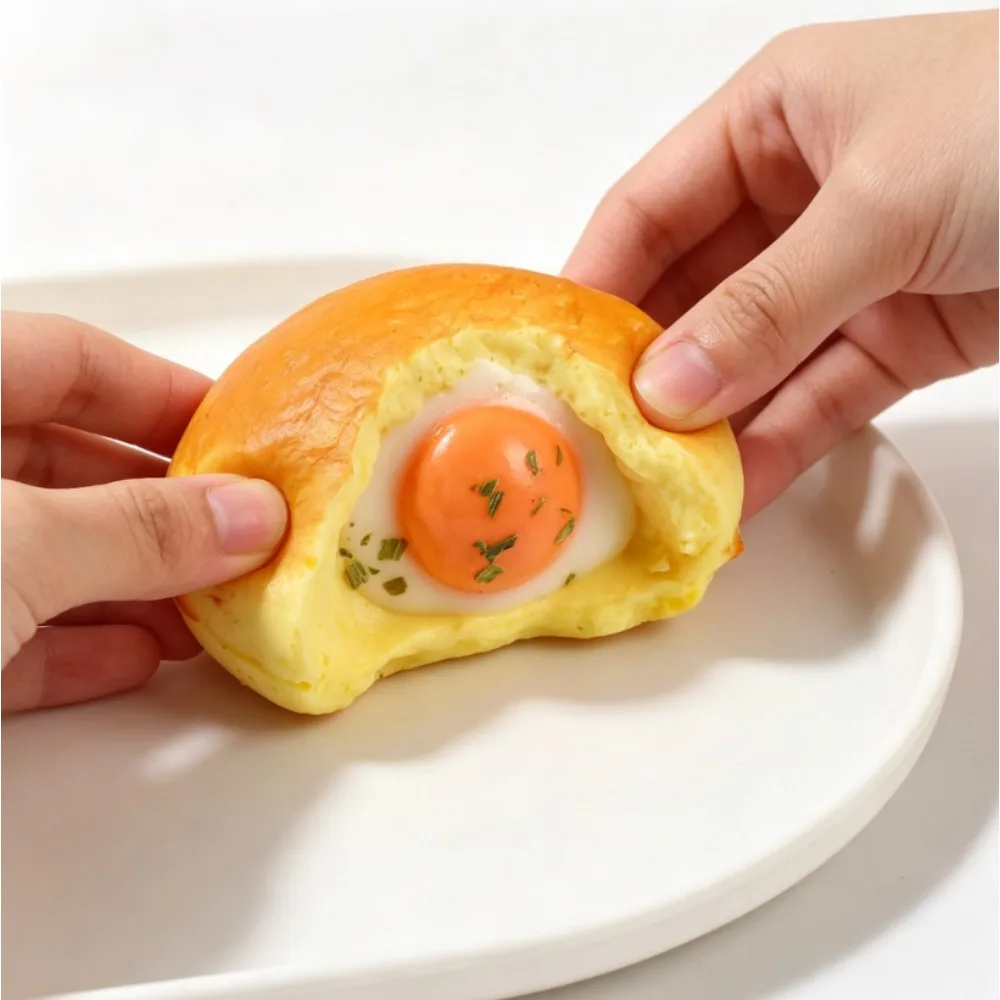 Realistic Bread Food Model PU Squishy Soft Slow Rising Reshapable Hand Knead Squeeze Toy Anti-Anxiety Mood Calming Portable Pocket Fidget Gadget Desktop Decor Funny Prank Stress Relief Gift For Adults Teens