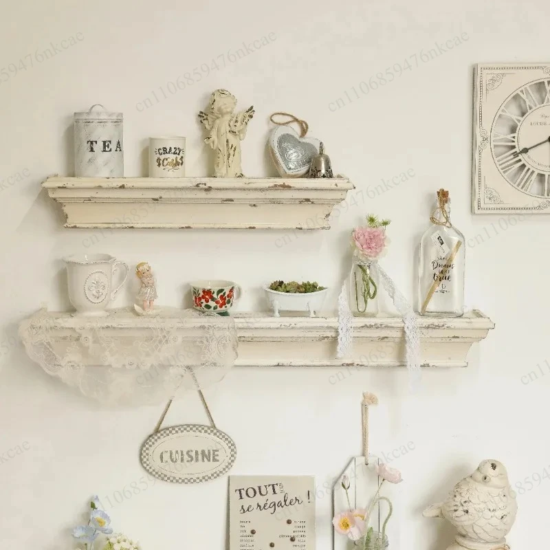 Vintage Distressed Double Layer Wall Shelf Wooden Home Garden Wall Decor