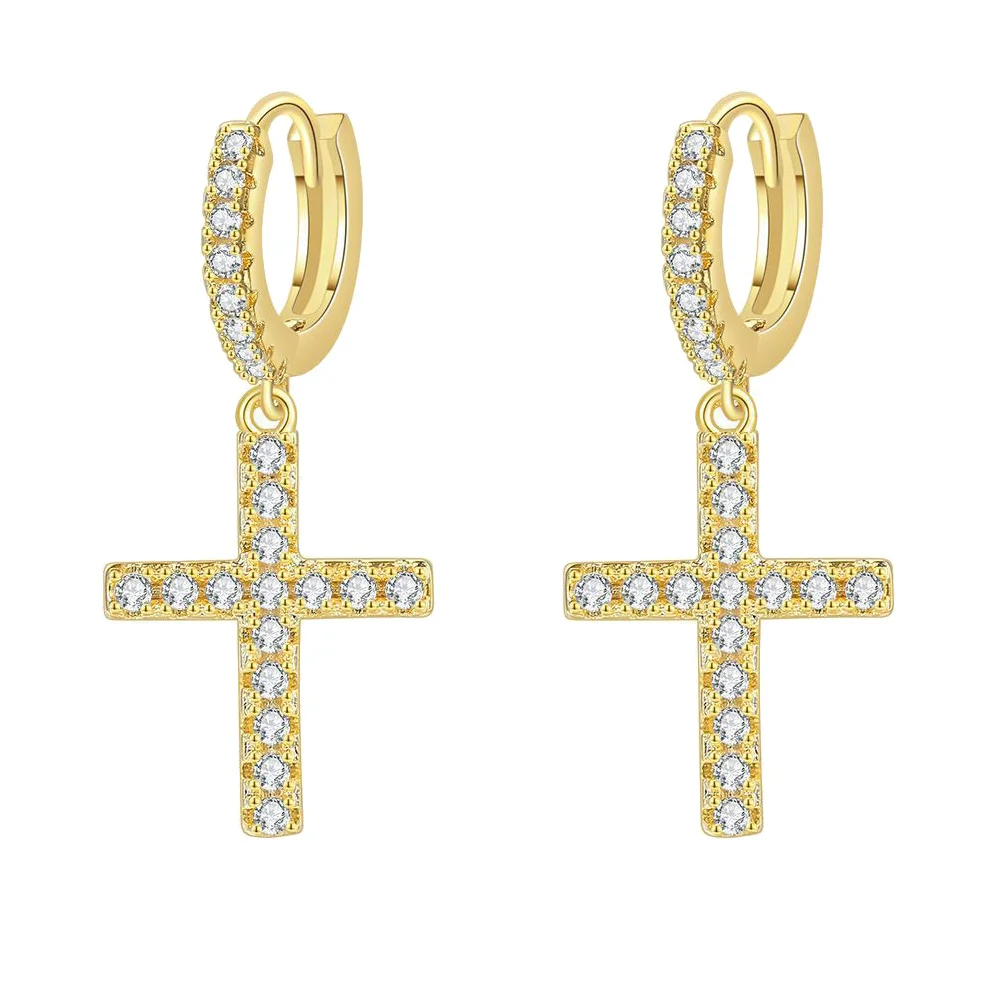 

Cross Earrings Exaggerated Zircon Gilded Delicate Dangler Festival Gift for Women Miss Pendant