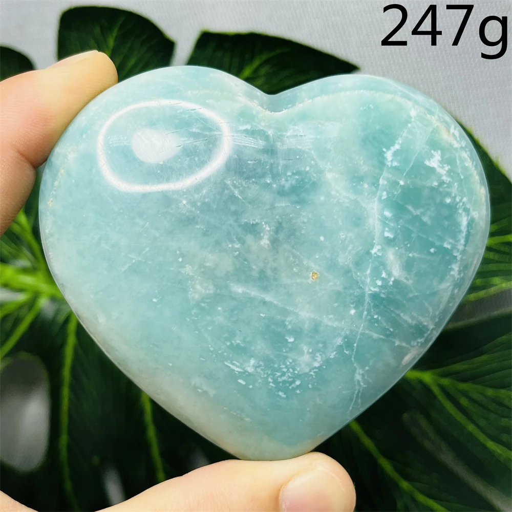 Natural Rock Lake Blue Amazonite Stone Heart-shaped Ceramic Crystal Home Room Decoration Festival Gift Witchcraft altar Prayer