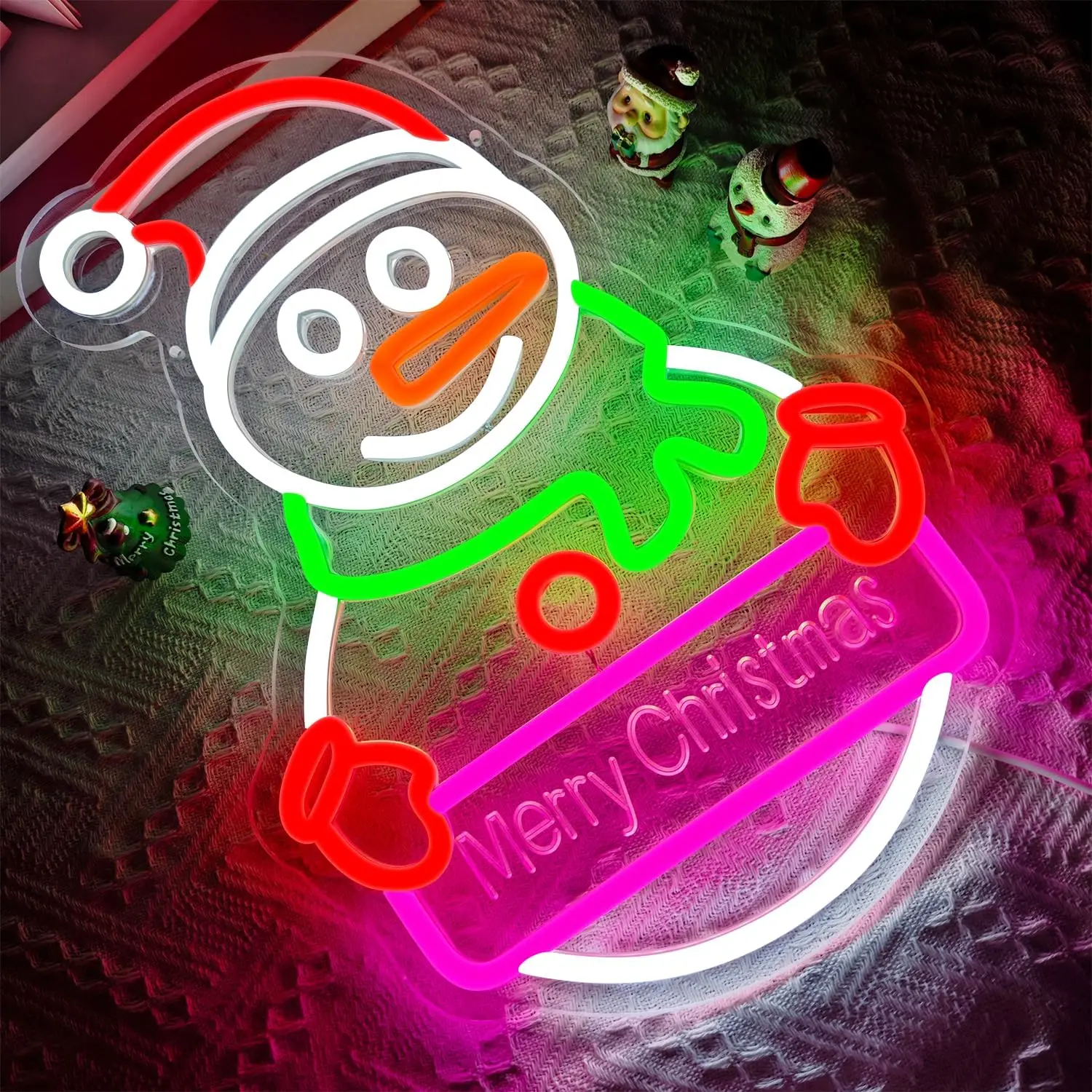 Christmas Snowman Neon Sign USB Dimmable Merry Christmas LED Neon Light for Bedroom Living Room Winter Home Party Decor Gift