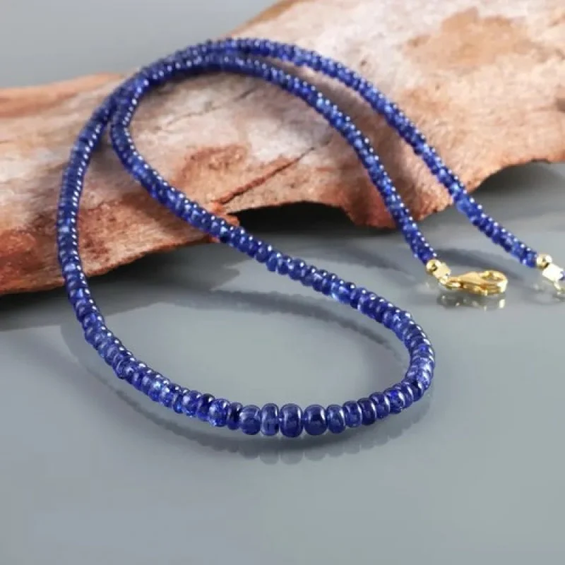 Blue Sapphire Necklace 18” Round Plain Beads Handmade Natural Gemstone 18