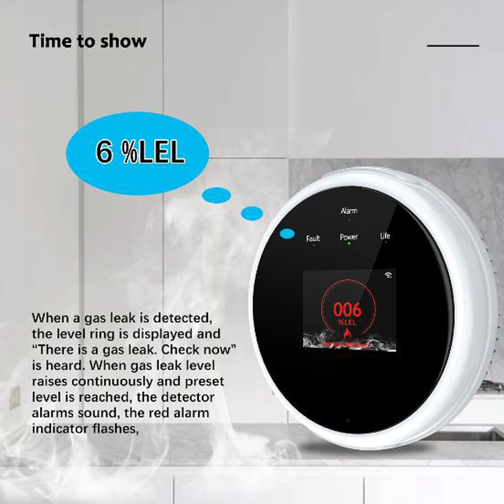 Tuya Wifi مستشعر الغاز الطبيعي المنزلية الذكية القابلة للاحتراق كاشف إنذار الغاز مستشعر تسرب الغاز متوافق مع Amazon Alex