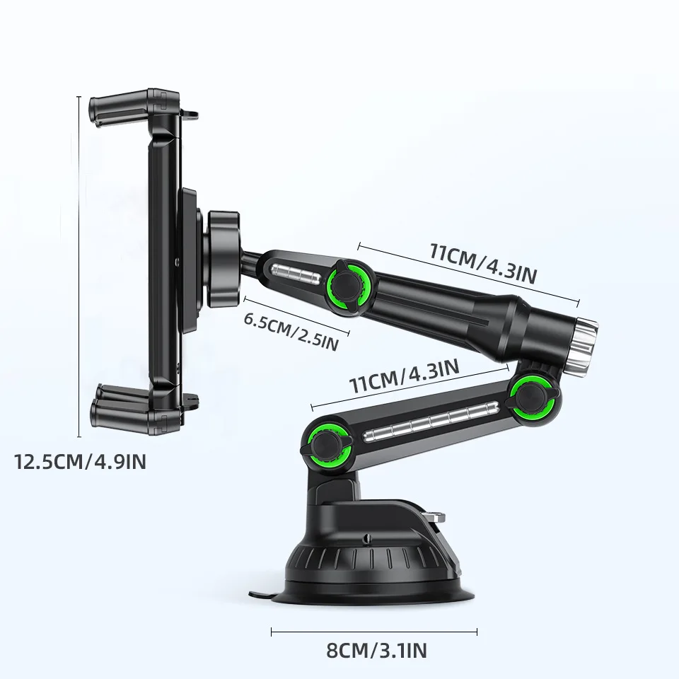 EXSHOW Supporto Per Tablet Auto – Ventosa Metallica Super Potente Per Cruscotto E Parabrezza, Braccio Regolabile, Compatibile 4,7-13 Pollici