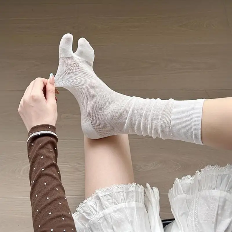 Sommerliche Dünne Tabi-Socken für Damen, 7 Farben, Baumwolle, Transparentes Netz, Rutschfest, Nahtlos, 2-Zehen-Socken mit Trennflügeln – Detail 7