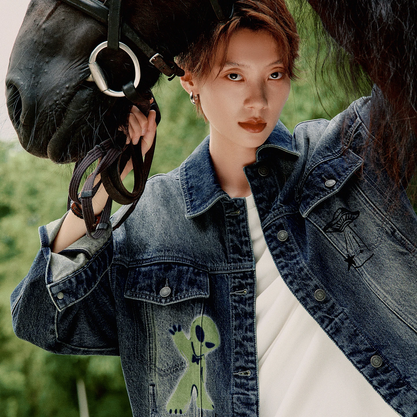 TOYOUTH Women Pure Cotton Denim Jackets 2025 Winter New Alien Series Loose Jacket​