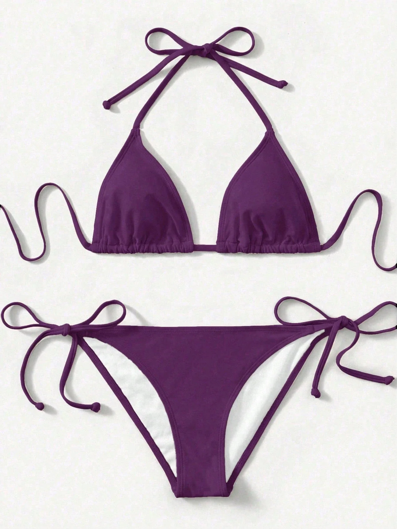 

Однотонный комплект бикини с завязками на шее для женщин, пляжная одежда для плавания