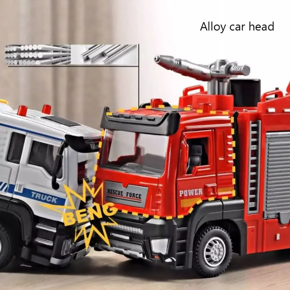 1:32 Scale Fire Truck Model With Sound Light Interactive Toy Water Spray Fire Rescue Toy Pull-Back Function Engineering Vehicle