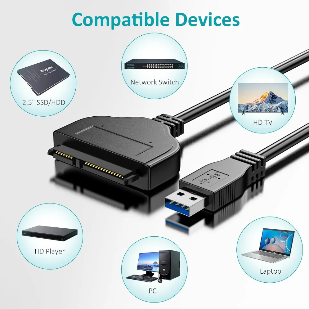 SATA to USB 3.0 Cable USB Adapter Compatible for 2.5" HDD & SSD Hard Drive Reader USB SATA External Hard Drive Converter