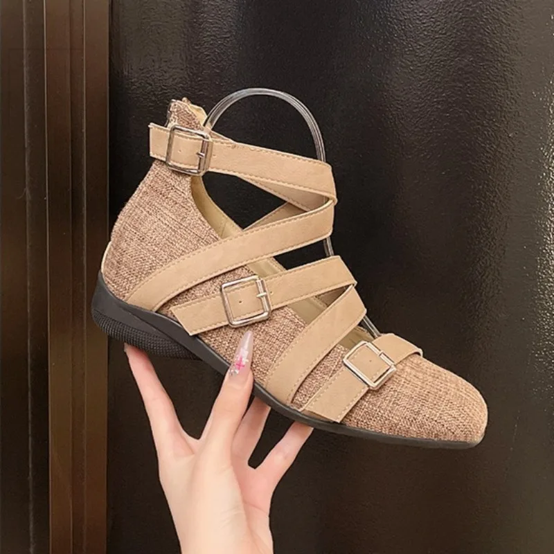 

Designer Women's Shoes Fashion High Top Cross Strap Flats French Square Head Single Shoes Mary Jane Shoes High Top Ballet Flats