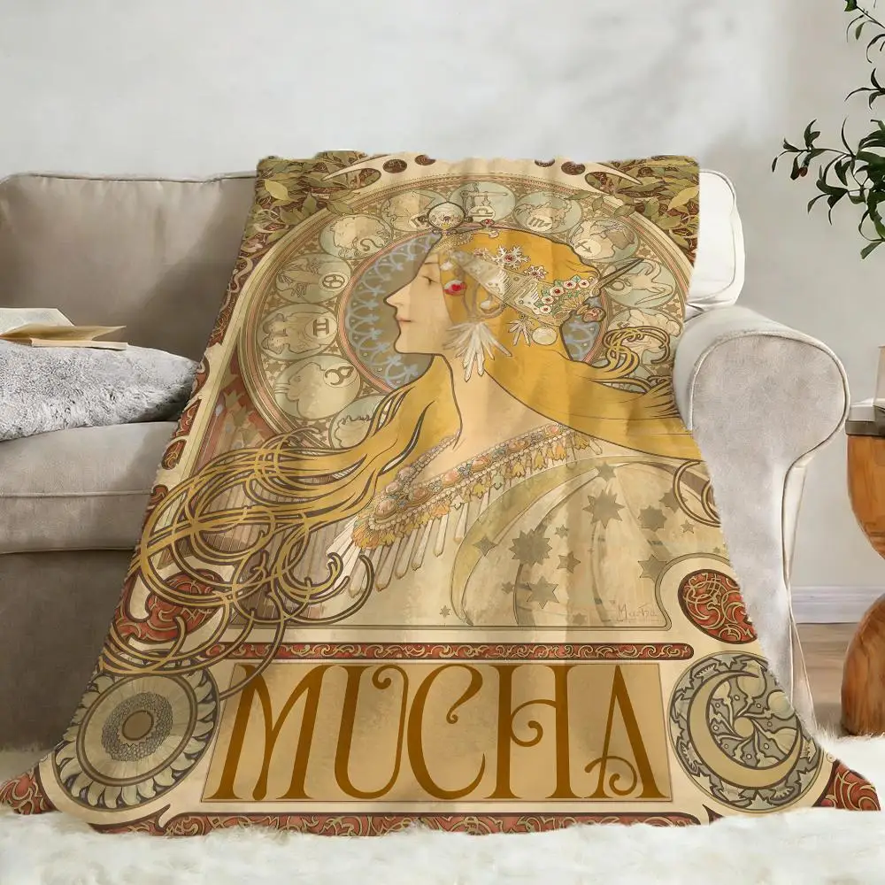 A-Alphonse Mucha Illustration Throw Flannel Fluffy Soft Blanket Warm Skin-Friendly Throw For Sofa Bed Office Nap Winter