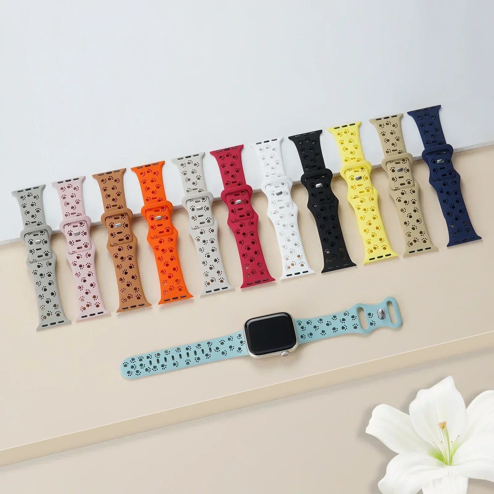 Strap for Apple Watch Band 44mm 42mm 40mm 41mm 49mm 45mm Hollow-Out Silicone Correa Bracelet iWatch Series SE 8 9 7 6 5 Ultra 2