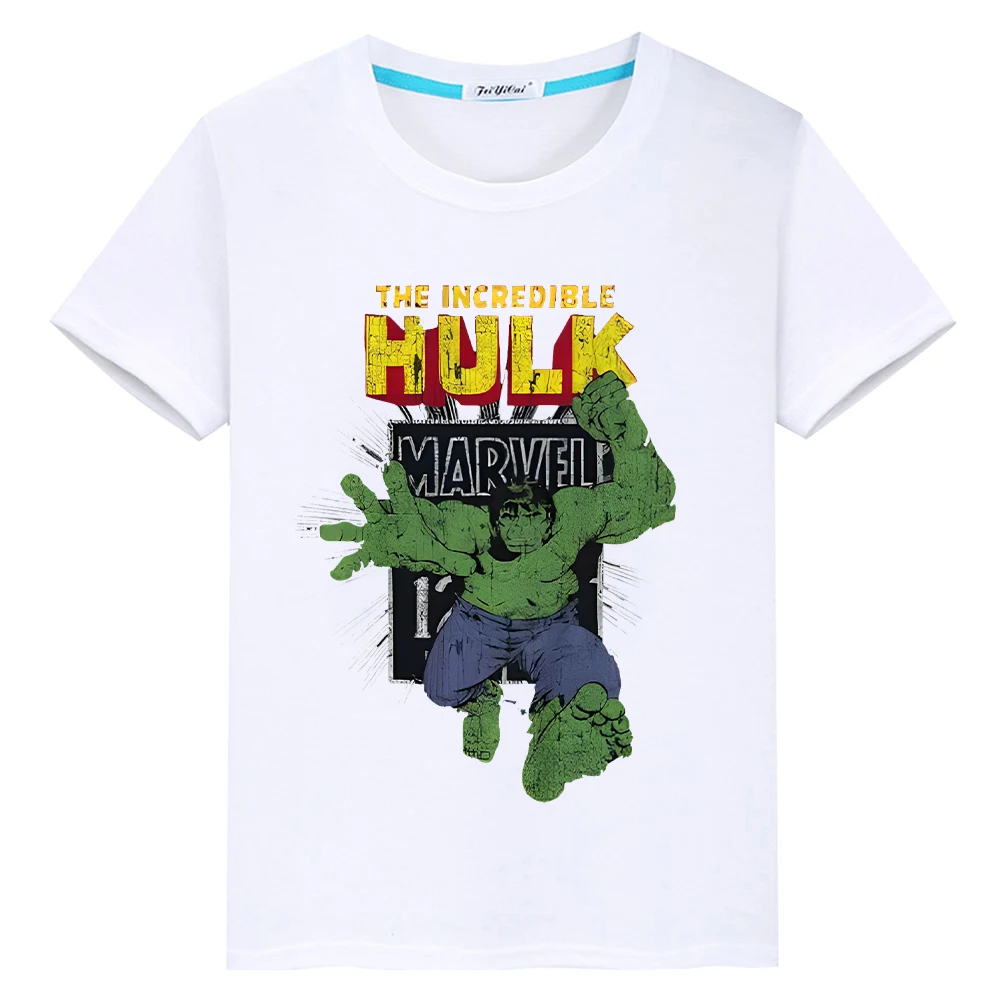 Marvel Print 100%Cotton Kawaii t shirt for kids boys 10year pride tshirt y2k one piece The Hulk Anime Short kids clothes girls