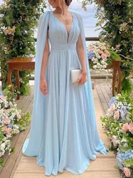 Customized Elegant V-neck Long Bridesmaid Dresses For Wedding Simple Solid Color Chiffon Party Gowns Sweet A-line Formal Vestido