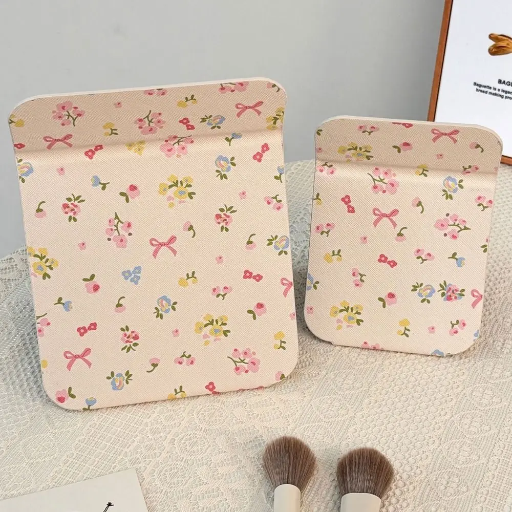 Pu Leather Desktop Stand Mirror Pink Bow Folding Vanity Mirror Delicate Compact Cosmetic Mirror Pocket Make-up Mirror Unisex