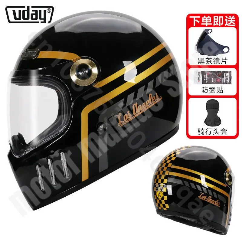 VD-Casco Retro para motocicleta, protector de cabeza completo, transpirable, con lente de Color Universal, para las cuatro estaciones