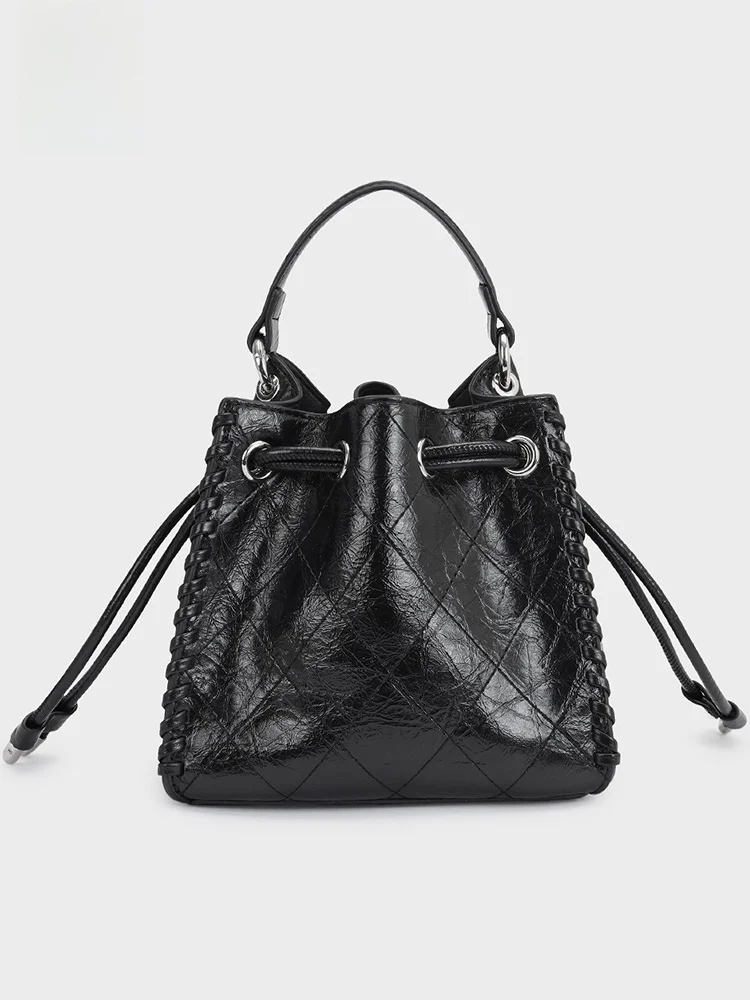 ief-love-clothes-summer-2026-retro-diamond-grid-bucket-bag-women's-drawstring-casual-versatile-high-end-feelings-commuter-bag