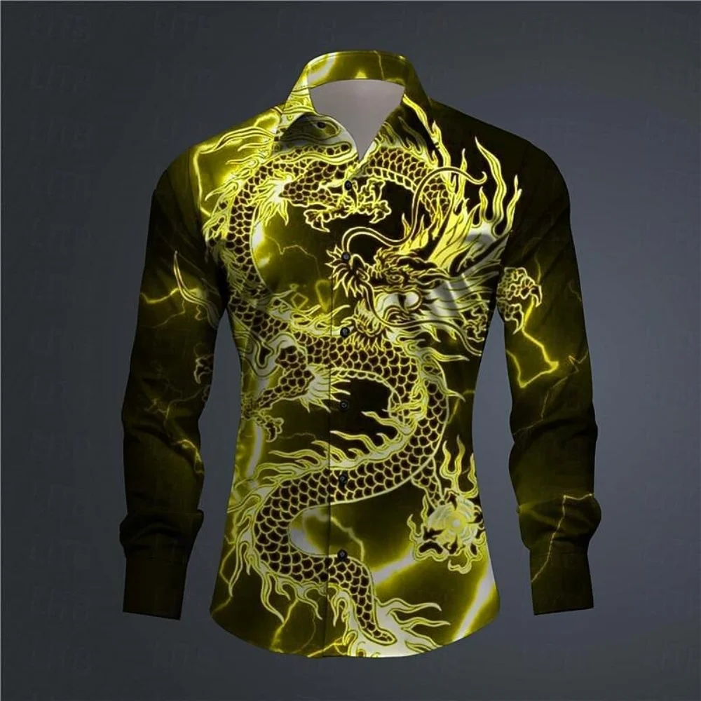 

New men's shirt - outdoor street style long-sleeved printed dragon pattern clothing - fashionable streetwear designer style