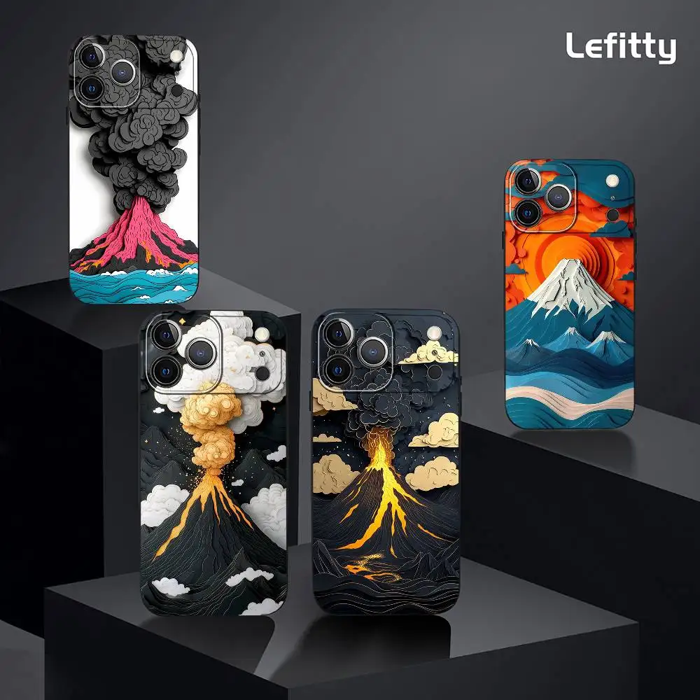 1 ST Vulkaan Art Design Telefoon Case Voor iPhone 17 16 15 14 13 12 11 Pro Max Plus Mini Zwart Frosted Soft Shell Funda