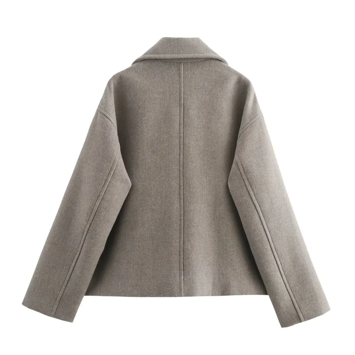 ZR Tweed Style Cropped Pocket Design Wool-Blend Overcoat Jacket Autumn/Winter Season Double Row Buttoning