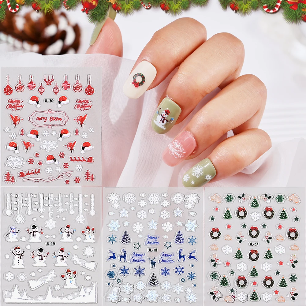 ملصقات تزيين أظافر الكريسماس ، شارات كرتونية ثلاثية الأبعاد ، سانتا ، ندفة الثلج ، تصميم الأيائل ، الشتاء ، ديكور أظافر الكريسماس ، حوالي 30: 50: 50 لكل مجموعة #2