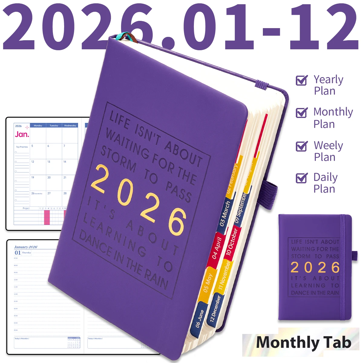 2026 مخطط A5 جدول الأعمال 412 صفحة بولي أغطية أغطية جلد شهري أسبوعي جدول يومي منظم الأعمال دفتر المجلات هدية مذكرات