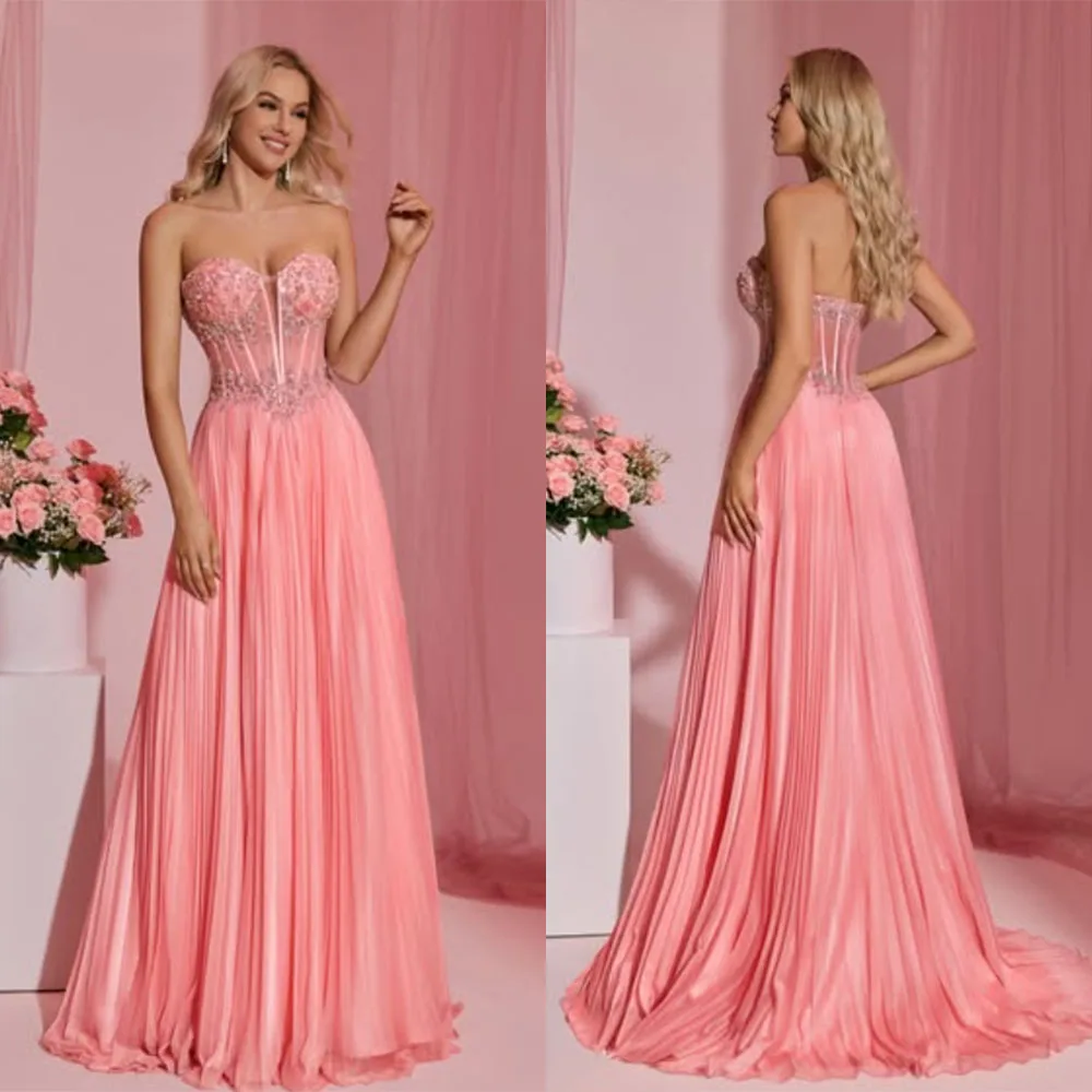

High Quality Customized Floor Length Pleat Backless Appliques Sleeveless Beaded Vestidos De Fiesta Para Bodas فساتين سهره Abiti