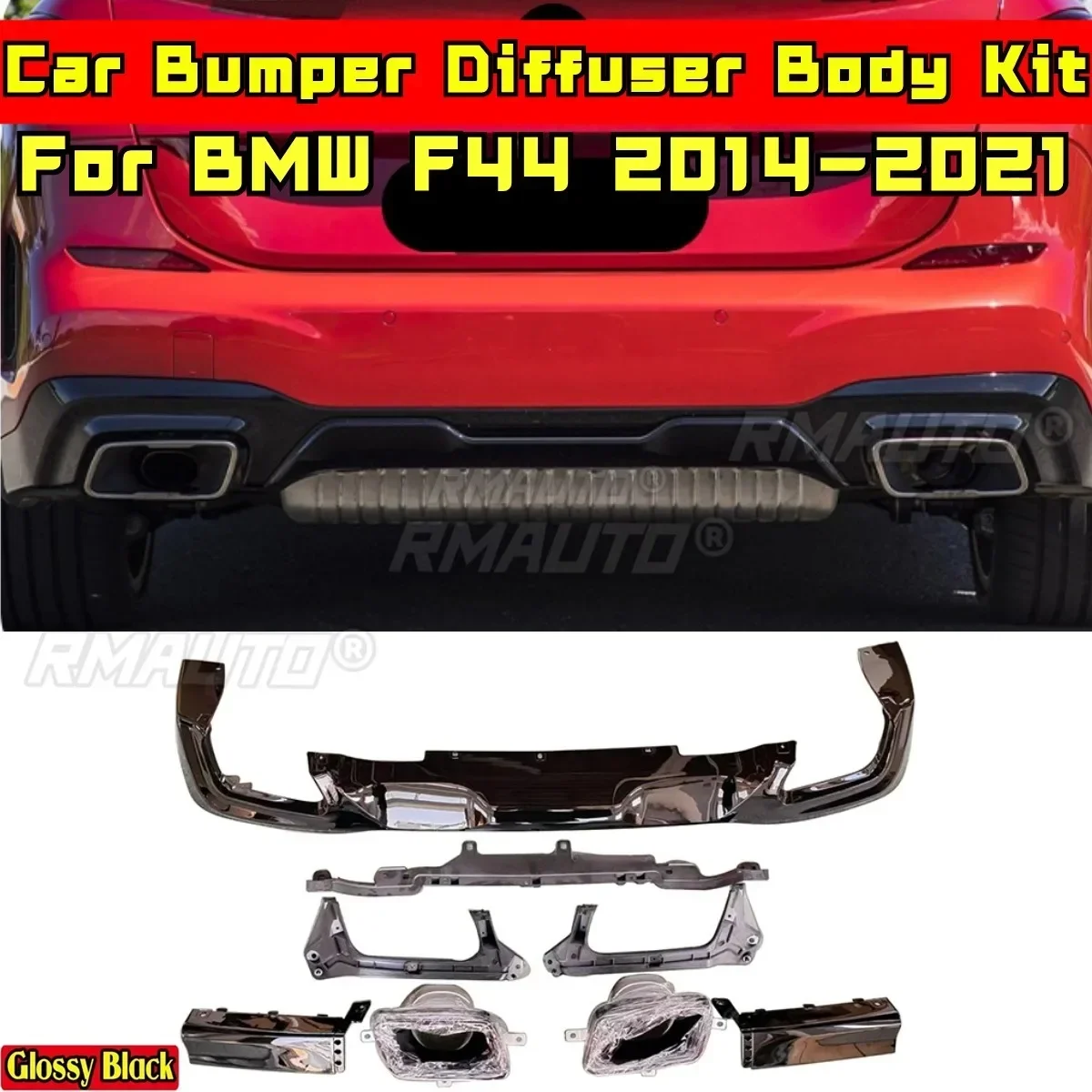 For BMW F44 2014-2021 Body Kit BMW F44 Car Rear Bumper Diffuser Body Kit Glossy Black MP Style Splitter Spoiler Car Accessories