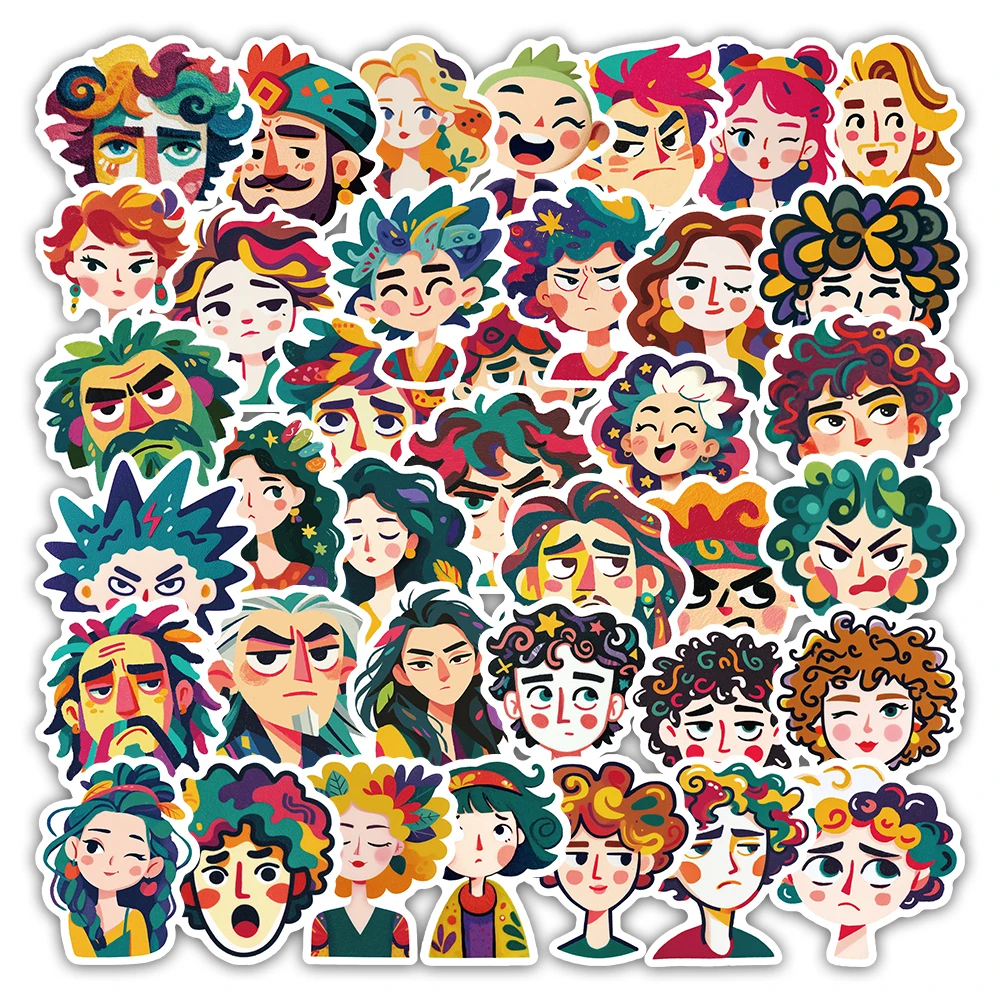 Artistic Cartoon Character Stickers Set - 54Pcs Vibrant Expressive Face Decals for Laptop, Phone Case, Journaling & DIY Gifts