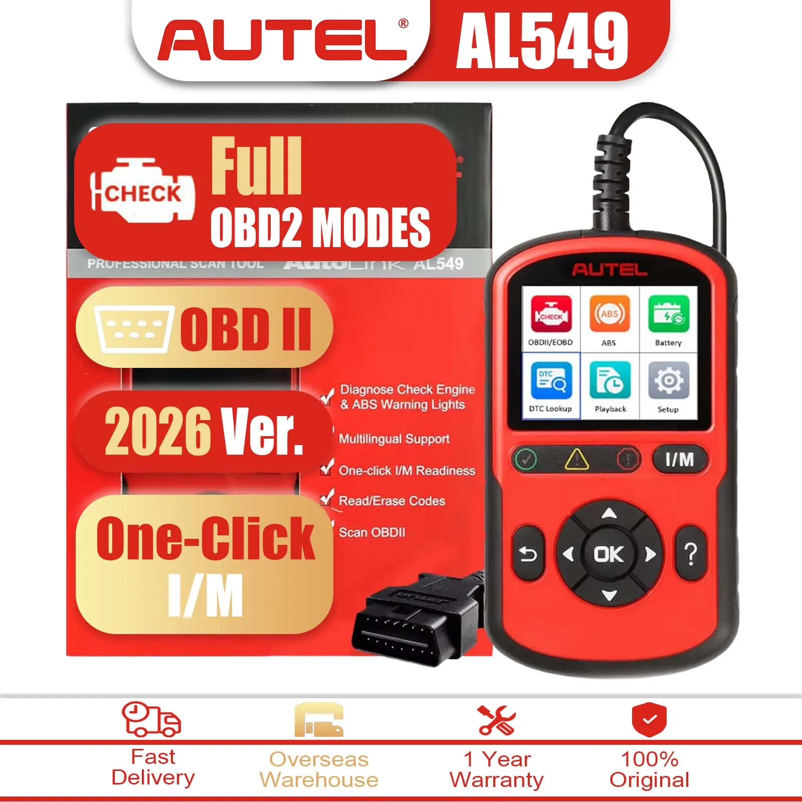 Autel AL549 OBD2 Scanner AutoVin Code Reader Erase ABS DTC Battery Test Check Engine Fault Diagnostic CAN Tool Upgraded of AL519