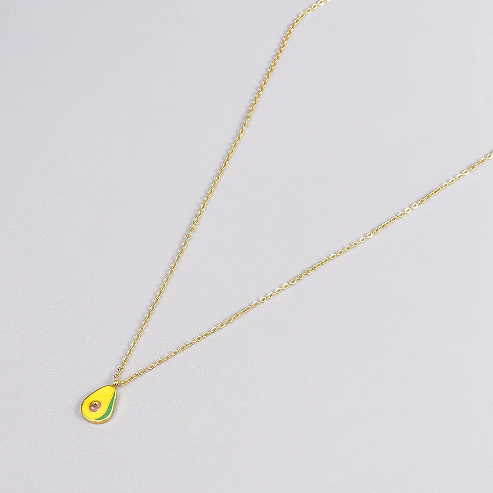 Mori Small Color Drop Avocado Student Necklace Clavicle Chain Titanium Steel Gold Plated