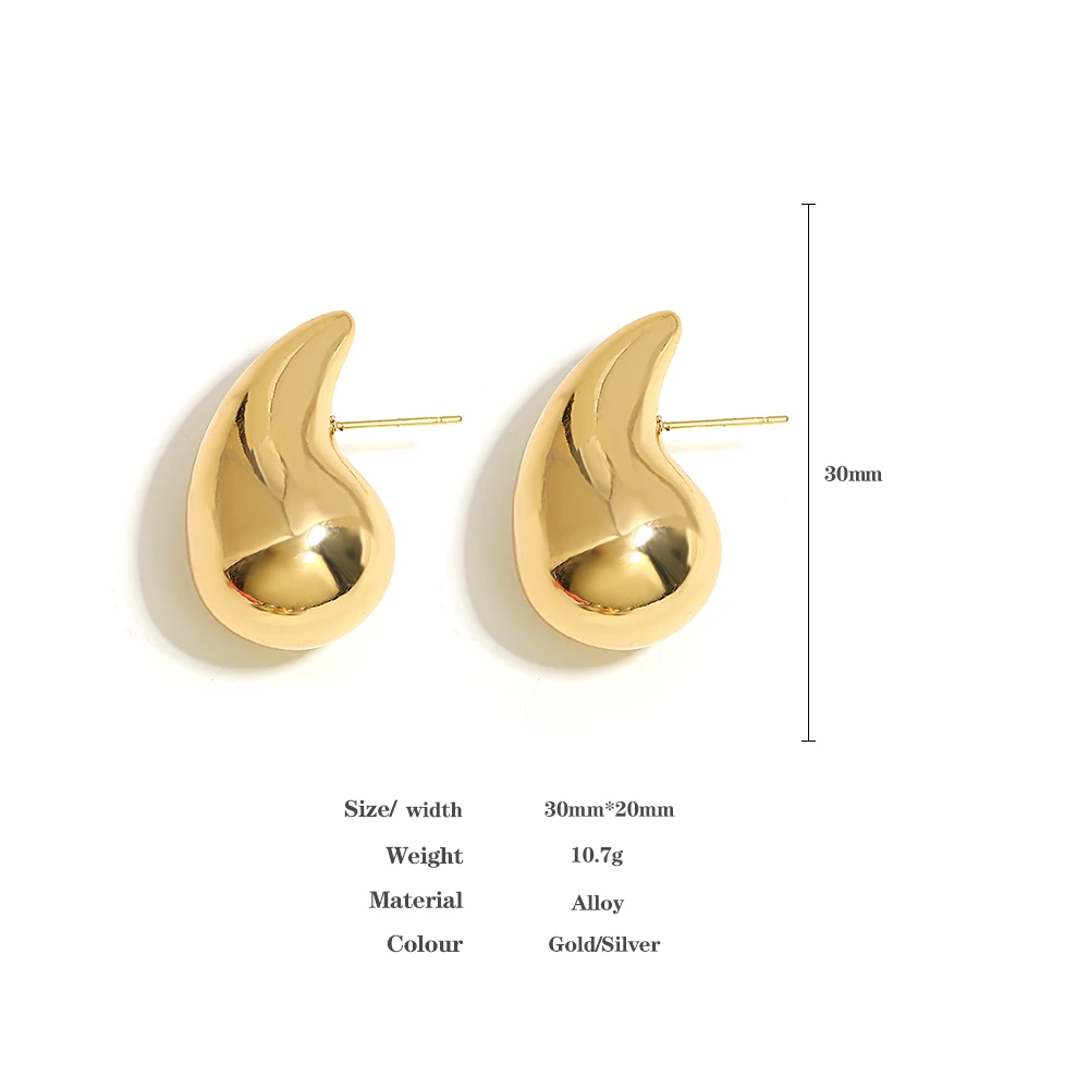 Greatera modny złoty srebrny kolor gładki metalowy kolczyki w kształcie kropli wody dla kobiet masywny biżuteria kolczyki w stylu Statement łezki