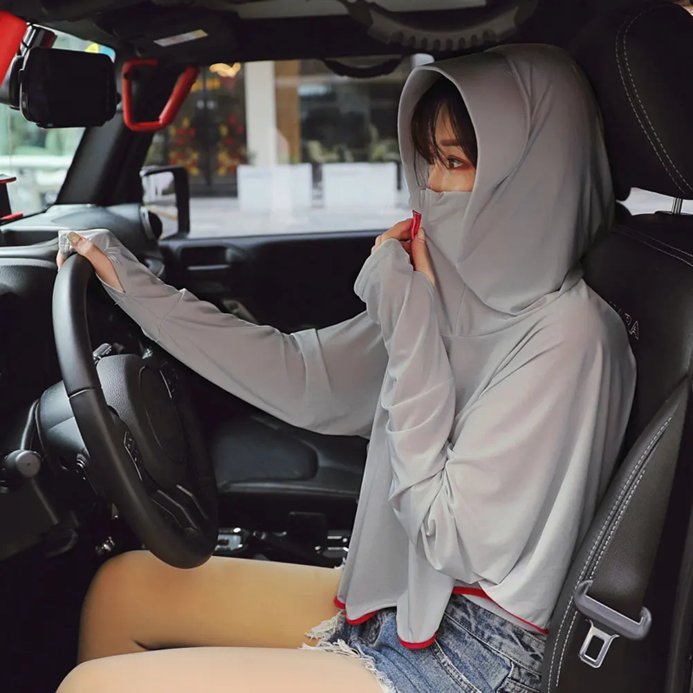 

Women's Sun Protection Clothing Breathable Sunscreen Hooded Anti-Uv Beach Wrap for Outdoor Sports Travel Summer Grey