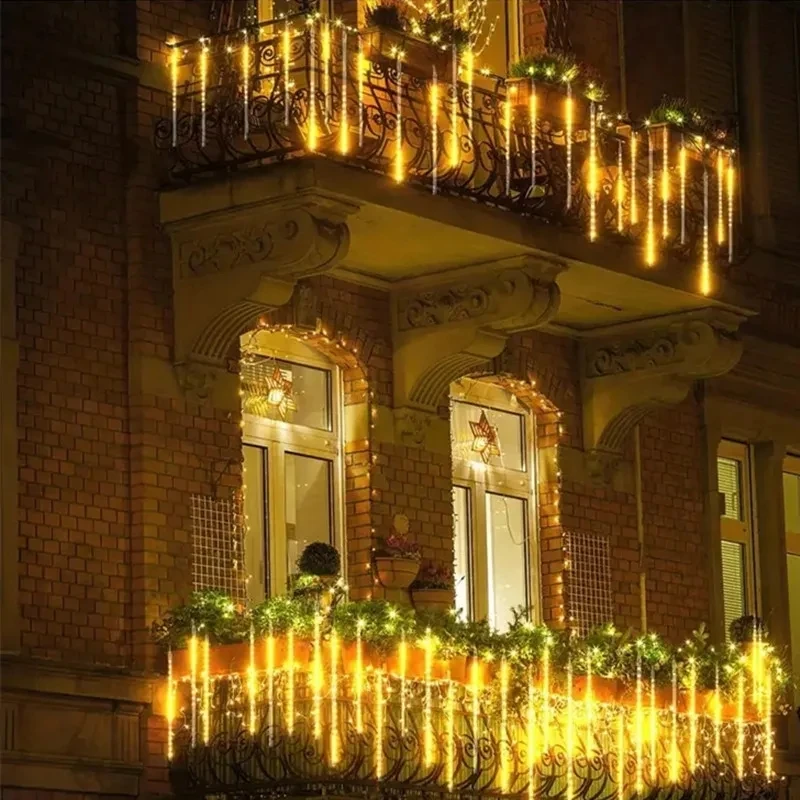 1/2/3/4Set 2024 Christmas Decorations for Home Meteor Shower Rain LED String Light Festoon Street Garland Wedding New Year Decor