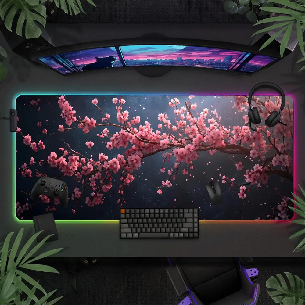 

Cherry Tree XXL RGB Gaming Mouse Pad Desk Mat HD Gamer Accessories Large LED Light Mousepad PC Computer Carpet with Backlit
