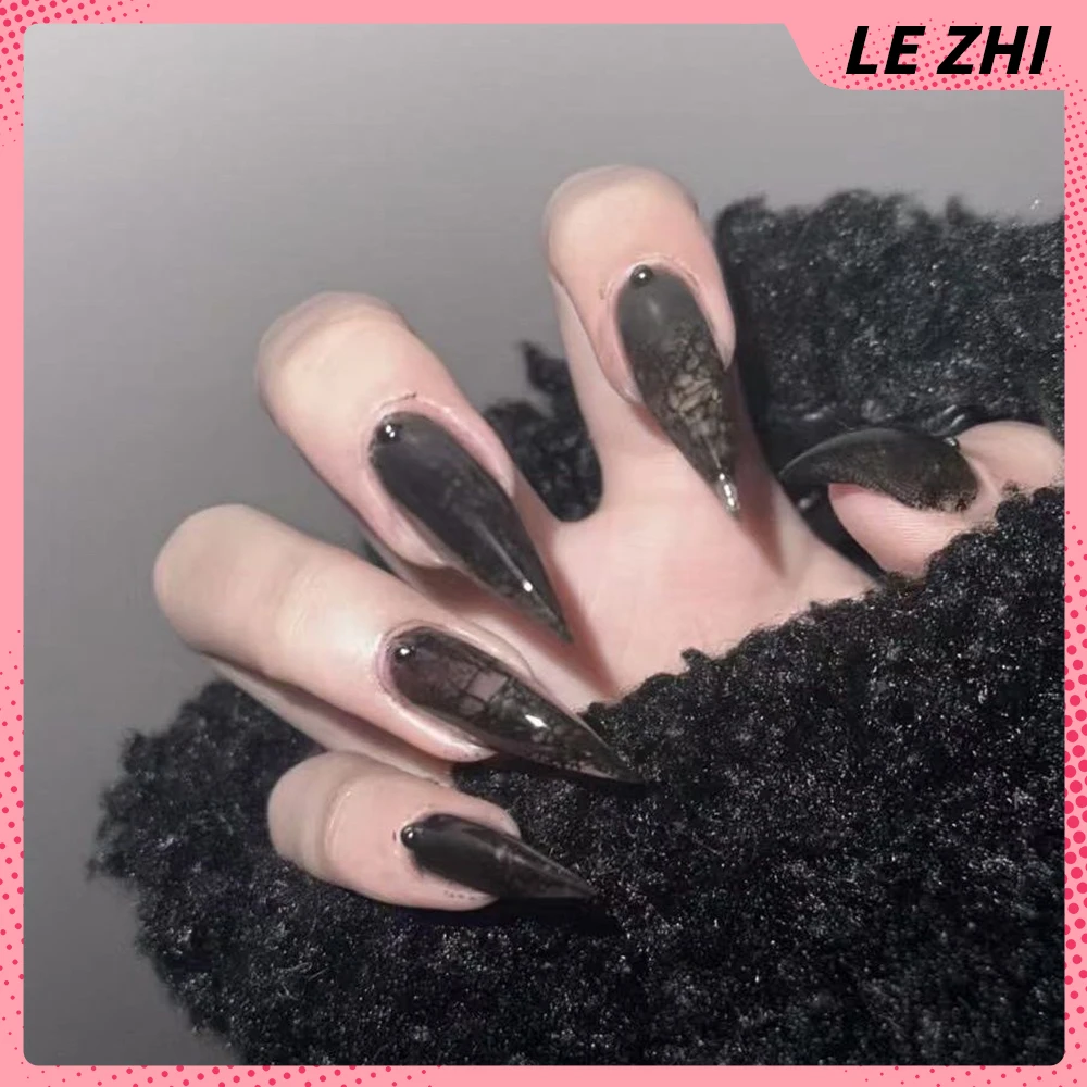 10Pcs Europe America Spice Girl Handmade Long Beast Claws Square Press On Nails Diamond Chain Rivets Gradients Fake Nails