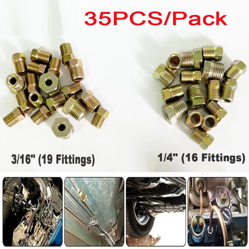 35pcs Brake Line Fitting Nuts Kit For Inverted Flares On 3/16 And 1/4 Tube Iron Plating Zinc Nuts Kit