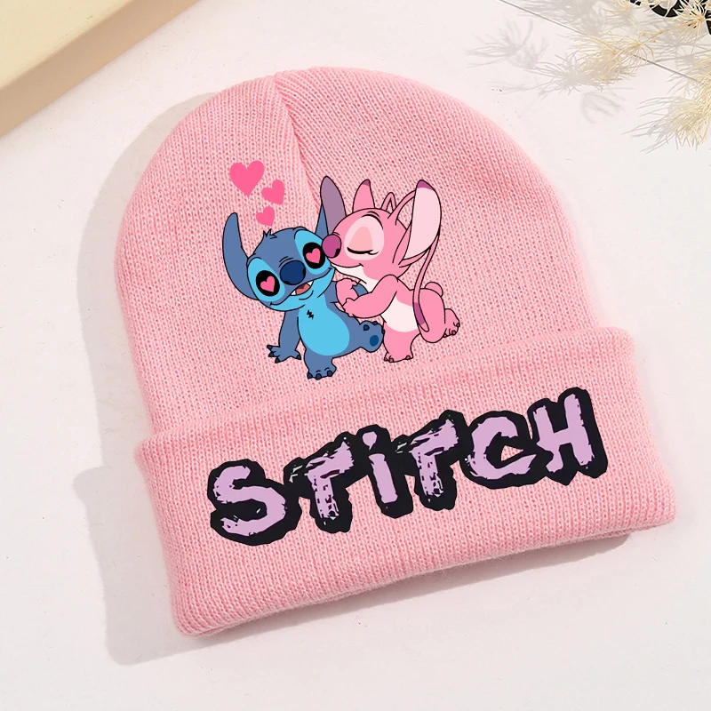 New Stitch Disney Baby Hat Knitted Hats Kawaii Cartoon Printed Cap Cute Girls Warm Beanie Cap Autumn Winter Children Clothing