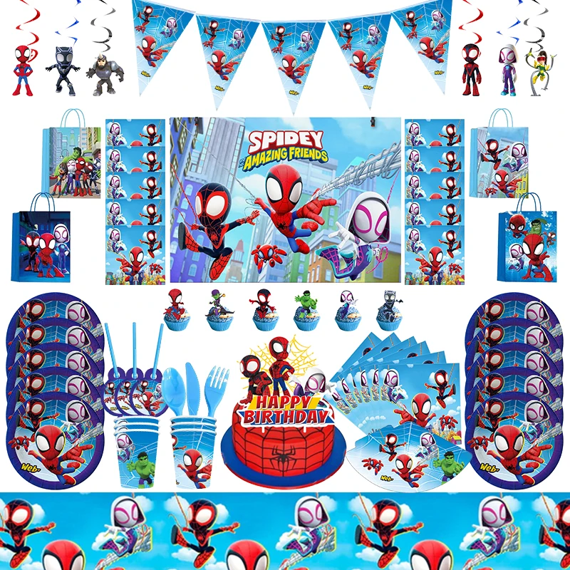 Spidey And His Amazing Friends Birthday Party Decoration Balloons  Backdrop Balloons Plates SpiderMan Party Supplies Gift Boys