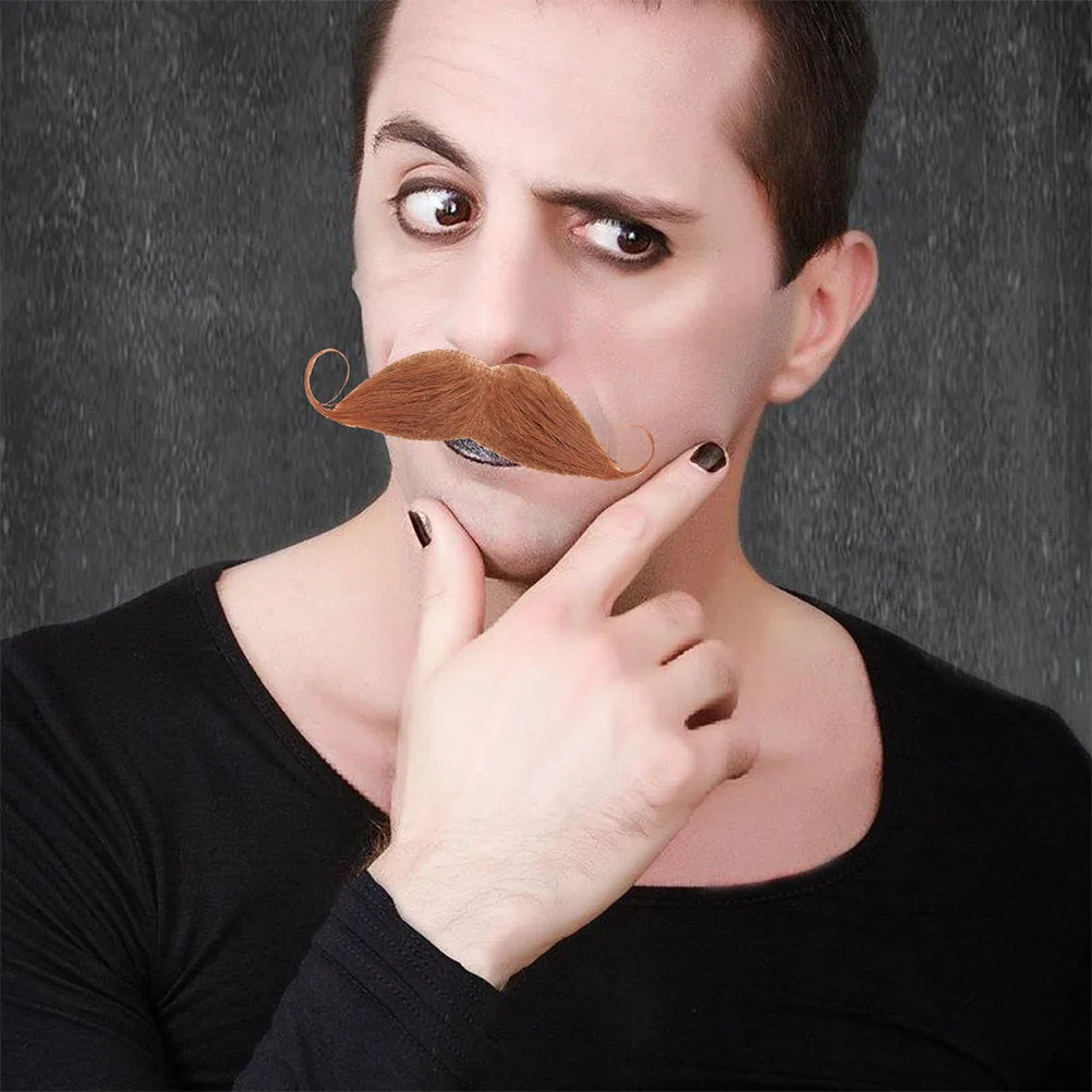 

2Pcs Realistic Fake Beard Artificial Mustache Props for Halloween Cosplay Party Brown Simulation Man Design