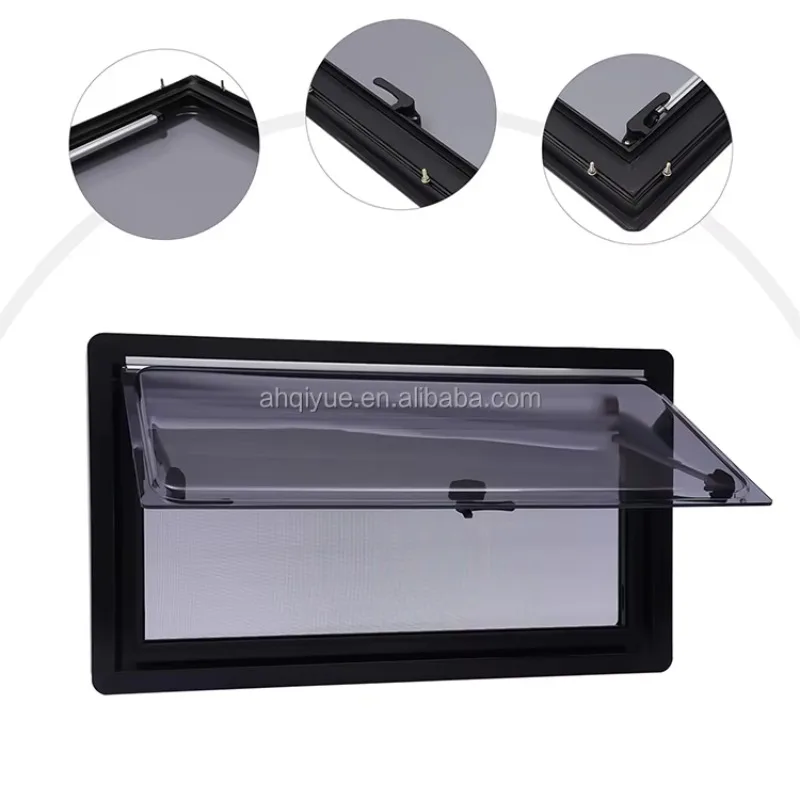1000x500mm Aluminum Acrylic RV Window Motorhome Window Push-out Rv Right Angle Side Window With Gauze Screen Blackout Curtain