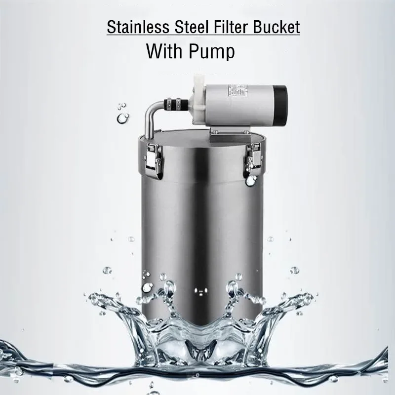 Stainless Steel Filter Bucket Mini External Fish Tank Filter Bucket with Water Pump Aquarium Filter System Aquarium