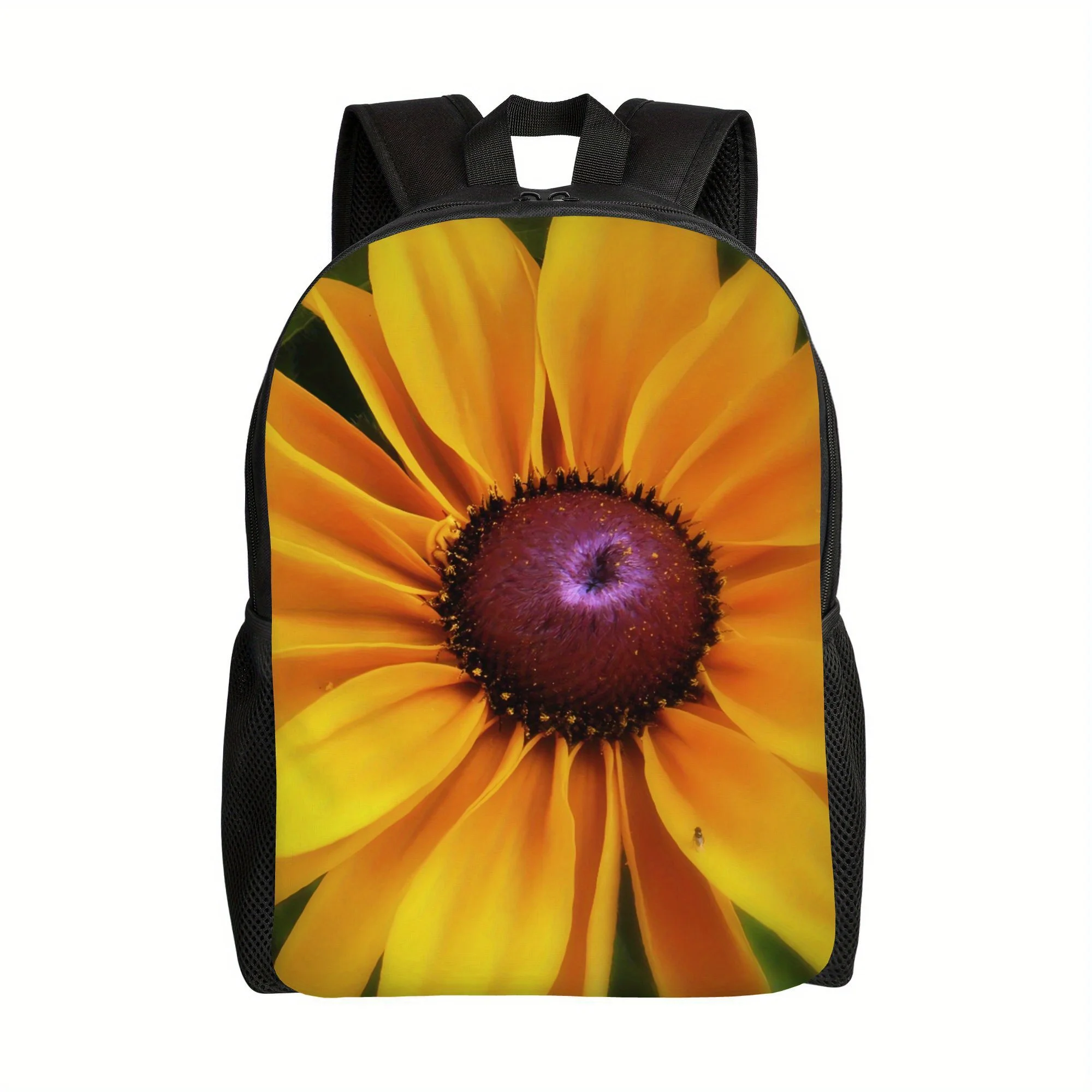 

Men's Sunflower Backpack - Bright yellow and orange single layer school backpack with black thickened shoulder straps,