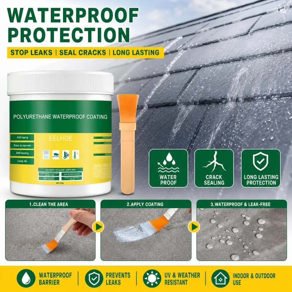 300g Waterproof Sealant with Brush Polyurethane Waterproof Coating Anti-Leakage Glue Agent for Bathroom Roof Wall Tile Repair
