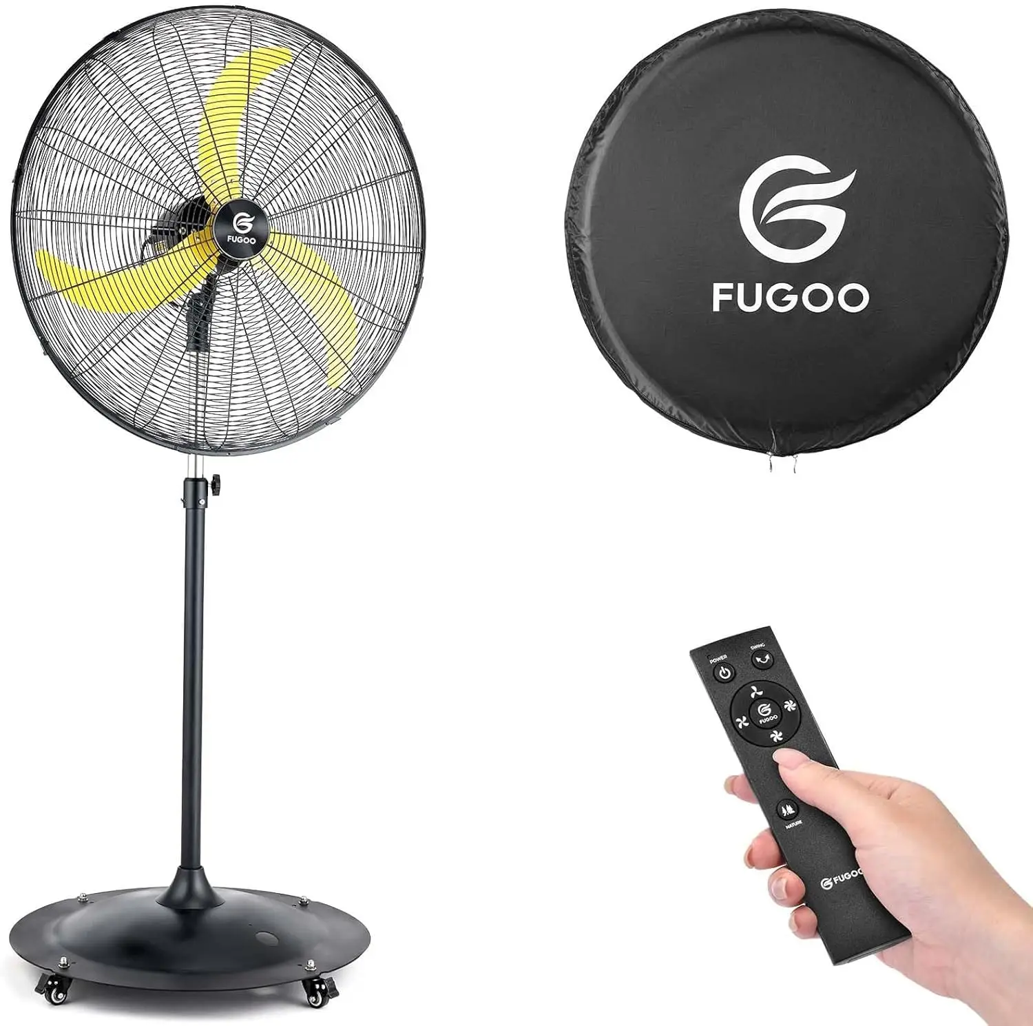 

30-Inch Pedestal Fan, Quiet & Waterproof, 8800 CFM Brushless DC Motor, with Fan Cover, Heavy Duty Industrial Outdoor Use for Garage, Warehouse, Patio, Commercial