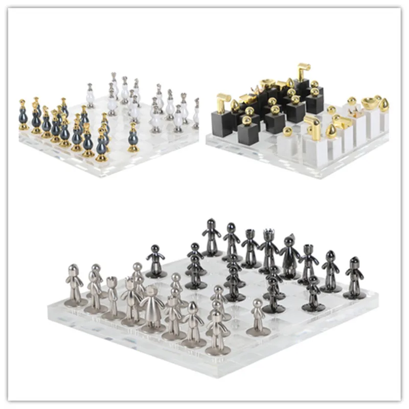 High end international chess board decorations, home model rooms, living room decorations, chess pieces, transparent chessboard