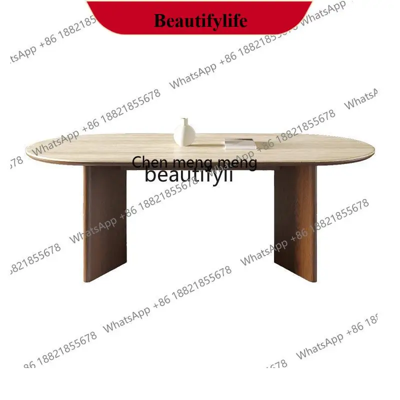 z183  Slate dining table full support oval walnut Nordic solid wood