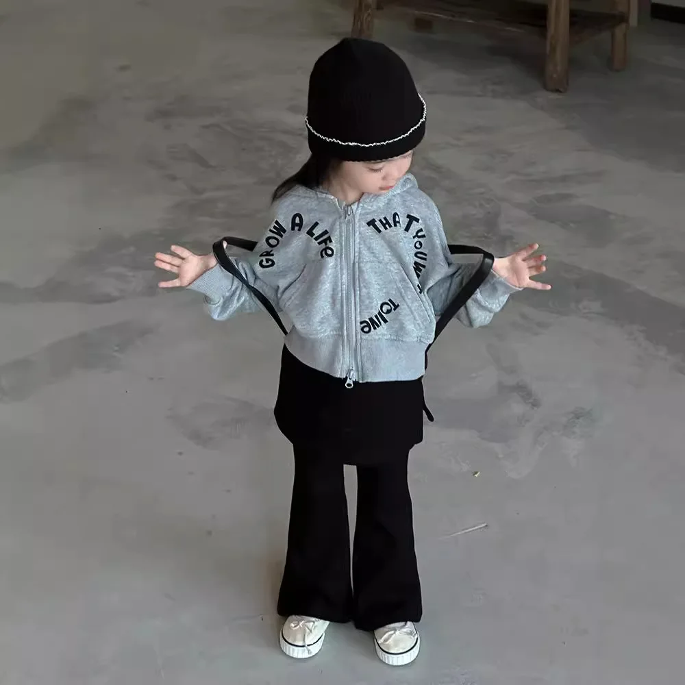 

2025 Autumn/Winter New Children's Alphabet Love Sweatshirt Cardigan Girls' Double Open Zipper Jacket Hooded Sweatshirt