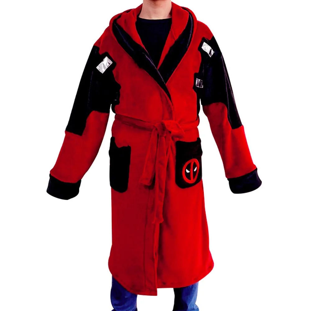 Superhero Deadpool Robes Pajamas Cosplay Embroidered Bathrobes Warm Sleepwear Cloak Adult Dress Up Party Costumes One Size